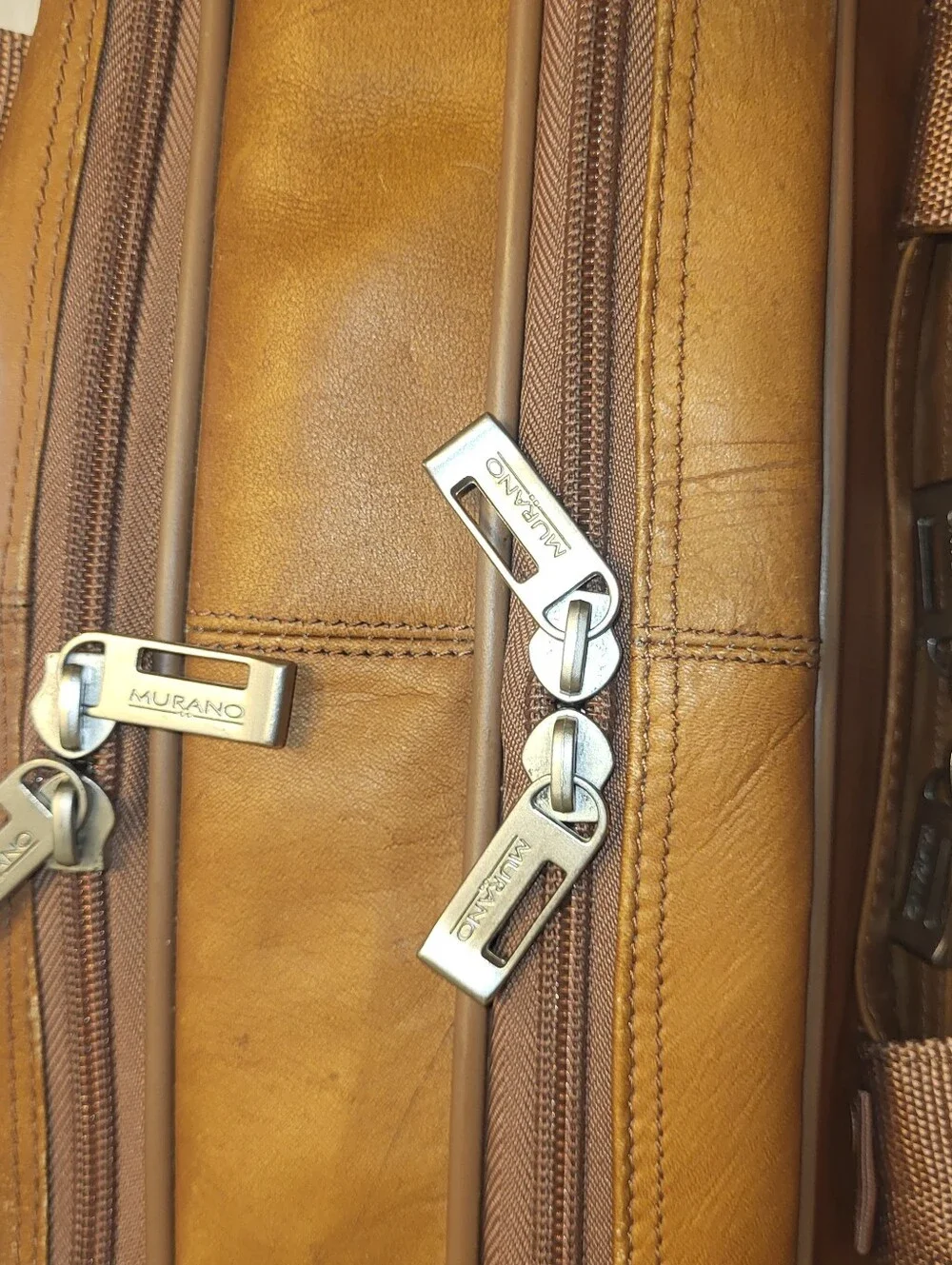 Murano Tan Leather Laptop Briefcase with Front Pockets. Wheeled.